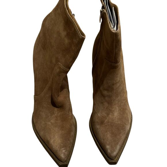 Nine West Gorgeen Tan Suede Leather Pointed Toe Western Bootie Size 10M NWOT